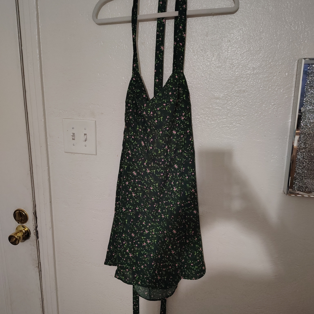 RIHOAS Dark Green Floral Backless Dress
